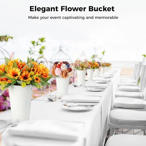 6 قطع من دلاء الزهور المعدنية البيضاء، مزهريات معدنية مجلفنة، مزهرية زهرة 7.9 بوصة مع مقابض، مزهريات مزرعة ريفية فرنسية لديكور المنزل قطعة مركزية لطاولة الزفاف in Kuwait