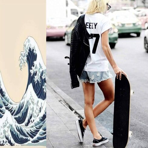 الكلاسيكية مقعرة لوح التزلج موجة ناقلات التوضيح اليابانية عزر اليابان الخلفية مرسومة باليد Longboard القيقب سطح السفينة المتطرفة الرياضة وفي الهواء الطلق ركلة مزدوجة خدعة للمبتدئين والمهنيين in Kuwait