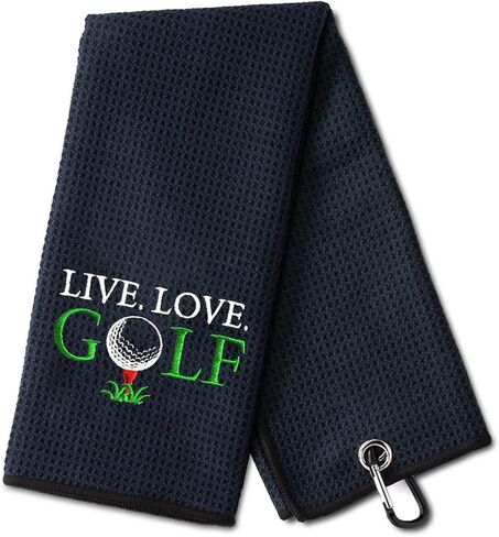 Live Love Golf Funny Golf Towel, Embroidered Golf Towels for Golf Bags with Clip, Men's Golf Accessories, Birthday Gifts for Golf Fan, Retirement Gift for Dad Mom Boss Colleague in Saudi Arabia