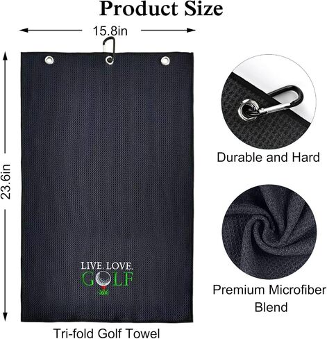 Live Love Golf Funny Golf Towel, Embroidered Golf Towels for Golf Bags with Clip, Men's Golf Accessories, Birthday Gifts for Golf Fan, Retirement Gift for Dad Mom Boss Colleague in Saudi Arabia