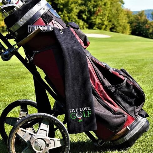 Live Love Golf Funny Golf Towel, Embroidered Golf Towels for Golf Bags with Clip, Men's Golf Accessories, Birthday Gifts for Golf Fan, Retirement Gift for Dad Mom Boss Colleague in Saudi Arabia