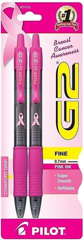 Pilot, G2 Pink Ribbon Premium Gel Roller Pens, Fine Point 0.7 mm, Pink, Pack of 2 in Saudi Arabia