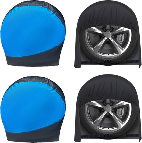 Waterproof RV Tire Covers Set of 4, Anti-UV, Snow Sun Rain Protective Wheel Covers for SUV,Trailer,Camper,Truck,Jeep (BlackBlue, Fit 24-26 Inch Tire Diameters) in Saudi Arabia