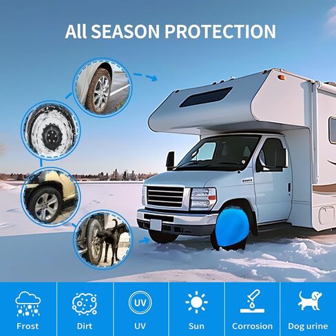 Waterproof RV Tire Covers Set of 4, Anti-UV, Snow Sun Rain Protective Wheel Covers for SUV,Trailer,Camper,Truck,Jeep (BlackBlue, Fit 24-26 Inch Tire Diameters) in Saudi Arabia