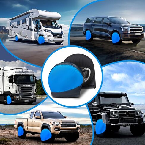 Waterproof RV Tire Covers Set of 4, Anti-UV, Snow Sun Rain Protective Wheel Covers for SUV,Trailer,Camper,Truck,Jeep (BlackBlue, Fit 24-26 Inch Tire Diameters) in Saudi Arabia