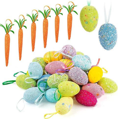 Easter Egg Ornaments and Carrot Ornaments Hanging Set Colorful Foam Easter Ornaments for Easter Basket Decor Spring Party Suppliess in Saudi Arabia