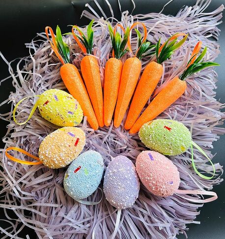 Easter Egg Ornaments and Carrot Ornaments Hanging Set Colorful Foam Easter Ornaments for Easter Basket Decor Spring Party Suppliess in Saudi Arabia