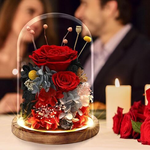 هدايا الزهور الحقيقية المحفوظة للنساء والرجال والأم والجدة والزوجة، ورود حقيقية طويلة الأمد في الزجاج مع أضواء LED لعيد الأم، وعيد الحب، وعيد الميلاد، وأعياد الميلاد، والذكرى السنوية، وعيد الشكر للزفاف in Kuwait