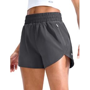 MIER Gym Running Shorts for Women Mid-Waisted Quick Dry Athletic Workout Sport Shorts with Mesh Liner, Zipper Pockets, 3 Inch