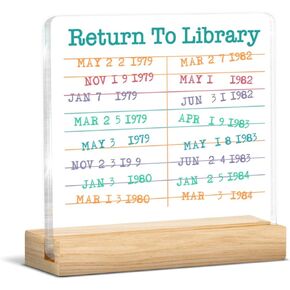 Book Lovers Gifts for Women Men, Funny Gifts for Readers Librarian Teacher, Return to Library Vintage Library Card Acrylic Plaque Sign with Wooden Stand Home Library Decor