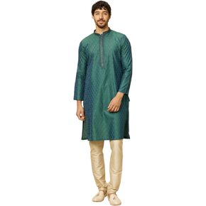 Manyavar الرجال مزج Viscose Self Design Kurta Pajama
