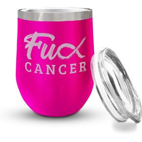 Veracco F*ck Cancer Ribbon Stemless Wine Glass Motivational Inspirational Uplifting Funny Gift For Cancer Survivor