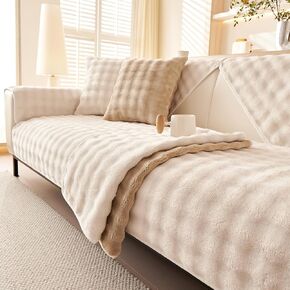 Velvet Couch Cover,Faux Fur Couch Cover,Non-Slip Plush Couch Cover Furniture Protector (White,36"x63"/Loveseat Sofa Cover)