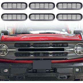 Front Grille Mesh Grill Inserts for 2021 2022 2023 2024 2025 Ford Bronco Big Bend Outer Banks Exterior Accessories 2 Door 4 Door, 6 Pack, Black