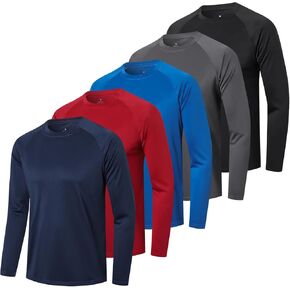 Cimic 5 Pack Men's Quick Dry Long Sleeve Shirts Moisture Wicking Sun Protection Performance T-Shirt Workout T Shirts Casual