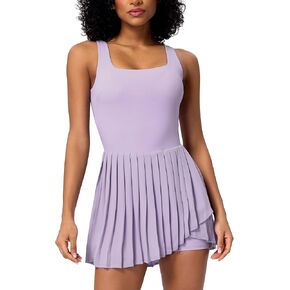 Womens 2025 Tennis Dress Built in Shorts & Bra Athletic Dresses with Pockets Golf Workout Casual Summer Mini Dress