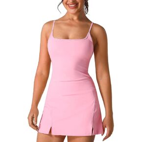 Women's Tennis Dress Built in Shorts with Pockets Sleeveless Ruffle A-line Cami Dress Active Yoga Golf Dress