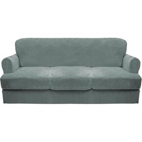 CUCRAF T Cushion Sofa Cover 4 Piece Slipcovers, Soft Thick Velvet Couch Cover for Living Room, Washable High Stretch Furniture Protector with 3 Cushion Slipcover, (Sofa, Ivory)
