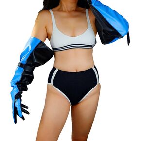 Fashion Puff Leather Gloves Touchscreen Faux Leather Adjustable Belt Cuff Black Blue White 27"