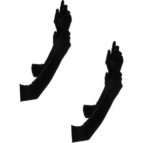 2 Pairs Long Black Velvet Gloves, Sleek and Classic Elbow Length Gloves, Black Velvet Glove Women Formal for Halloween Cosplay Wedding Party, Comfortable and Stretch 1920s Accessories for Women