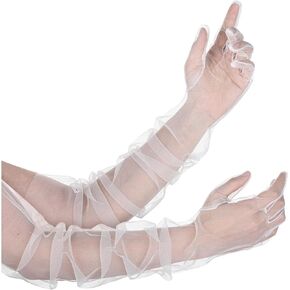 Long White Tulle Gloves White Mesh Gloves 27'' Women's Opera Party Gloves Long Mesh Wedding Gloves Elbow Length Gloves for Wedding Bridal Dance Party