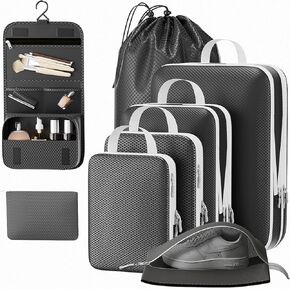 8-Piece Compression Packing Cubes, Space-Saving, Double Zipper Design, Organize Travel Luggage Items