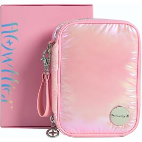Travel Jewelry Organizer Case with Zipper and Mirrored Charm, Small Portable Jewelry Storage Bag for Rings, Necklaces, Earrings, Travel Pouch, Spring Gift for Her, Holographic Pink