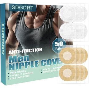 Male Nipple Covers, (100 Pcs/50 pairs) Nipguards for Runners, Nipple Covers Sticker Men, Nipple Tape, Ultra Comfortable Nipple Guard Adhesive Bandages-Beige&White