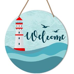 Beach Welcome Sign for Front Door, Summer Beach Welcome Sign Decor for Home Door Coastal House Front Porch Sea Wall Decorations Wooden Hanging Sign in Saudi Arabia