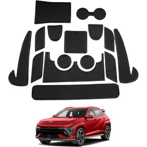 SHAOHAO for 2024 2025 Hyundai Kona Accessories Center Console Mats Cup Holder Console Liners Mats 2024 2025 Kona (SEL Con./N-line/Limited) Car Door Pocket Storage Mats Non Slip Gate Slot Pad Black