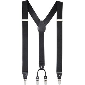 Suspenders for Men - Men's 1 1/4 inch,Black Leather 6 Buttons and Solid Straight Clip Adjustable Y Back Suspenders