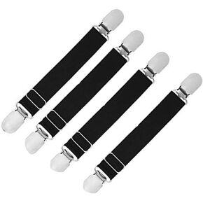 erioctry 4PCS Adjustable Black Elastic Double Way Duck-Mouth Clip Shirt Stays Sock Garter Grip Suspender with Durable Clips