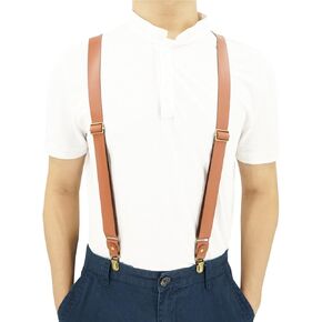 1 Inch Wide Suspenders for men,Soft Cattlehide Split Cow Leather,England Style, Y-shaped Adjustable 4 Braces Clips