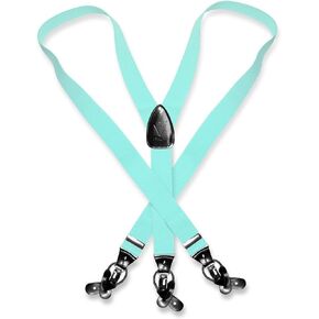 Vesuvio Napoli Men's Solid AQUA GREEN SUSPENDERS Y Shape Back Elastic Button & Clip Convertible
