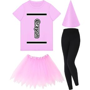 Mepase Crayon Costume Set Crayon T Shirt Tutu Skirt Gnome Cone Hat Leggings for Women Teacher
