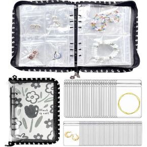 Travel Jewelry Organizer Case,Jewelry Storage Book with 45 Portable Thick PVC Pouches,Jewelry Organizer Zipper Bags for Necklaces Bracelet Rings and Earrings (front cover removable)