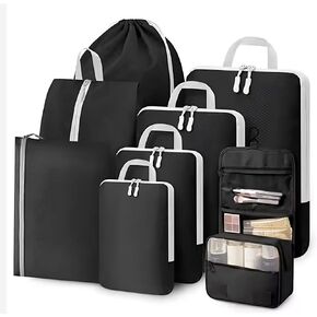 8-Piece Travel Packing Cubes Set, Black and White