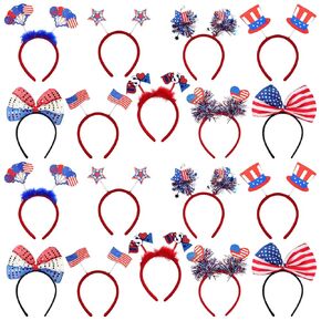 18PCS 4th of July Headbands for Women Kids, Patriotic Head Boppers Headband with Bow Star Love Heart Flashing, Party Accessories Favors Decorations for Independence Day, Veteran's Day, Memorial Day