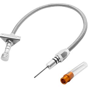 Flexible Transmission Dipstick Tube for GM 4L80E 700R4 4L60E, with Firewall Mounted Stainless Steel Braided Hose, Silver