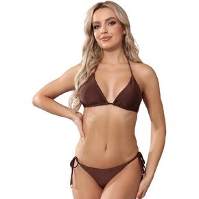 Women Triangle String Tie Scrunch بعقب مجموعات Swimsuit Black ، Bikini Cheeky Sets Hot Bathing ملابس السباحة Halter Rise Bikini
