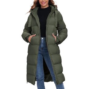 HOTIAN Women's Thickened Down Jacketts Maxi Length Winter Warm Puffer Coat Hooded Parka Jacket Padded Outerwear