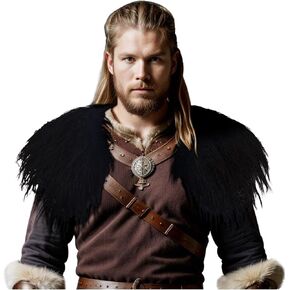 Junova Men's Viking fur Warrior Short Cape shawl Winter Warm Shoulder Wrap Halloween LARP Cosplay Medieval Costume