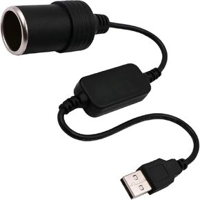 USB A Male to 12V Car Cigarette Lighter Socket Female Converter Cable for car Recorder, air Purifier, Electronic Dog and Other Devices（1FT