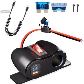 12V USB Outlet Cigarette Lighter Socket with Power Switch: PD 36W USB C and QC3.0 USB Port Car Charger with LED Voltmeter, 180W Socket Adapter Panel for Car Boat Marine RV ATV UTV Van