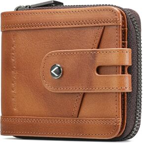 Zipper Wallet for Men Genuine Leather with Zip Coin Pocket RFID Blocking Large Capacity Bifold Purse Front Pouch Card Holder Case for Cash ID Travel, Carteras Billeteras para de Hombres Cuero