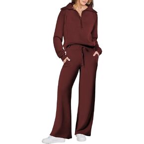Women 2 Piece Outfits Sweatsuit Set Oversized Half Zip Sweatshirt Wide Leg Sweatpant Lounge Matching Set Tracksuit