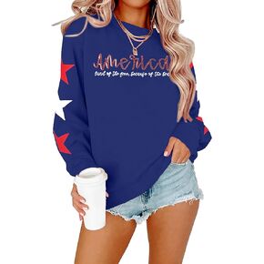 Supeya Womens USA Sweatshirt American Flag Graphic Pullover Crewneck Tees Long Slex