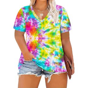 Women's Plus Size Short Sleeve Tee Shirt V Neck Basic Ladies Loose Fit T Shirt 1X-5X