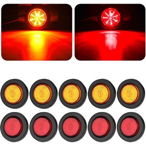 10PCS 2" Trailer Marker Lights,9 LED Round Side Marker Clearance Lights with Rubber Grommets & 2 Prong Wire Pigtails,Waterproof Trailer Lights Kit [DOT Approved] for Trailers,Truck,RV(5Amber+5Red)