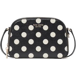 kate spade new york Devin Breezy DOT Embossed Saffiano Leather Double Zip Dome Crossbody, Black Multi